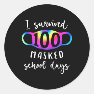 Överlevt 100 Mask School Days Tie Dye Runt Klistermärke