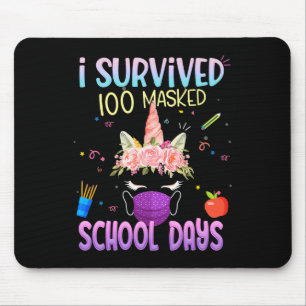 Överlevt 100 Mask School Days Unicorn Wearing Mors Musmatta