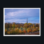 Overlooking the  the Tuileries Garden  Vykort<br><div class="desc">A travel greeting card with a photo from our hotel that overlooks the Tuileries Garden; the Eiffel Tower in the distance. It is the fall and the trees are shedding their leaves and changing colors. The scenery is magnificent.</div>