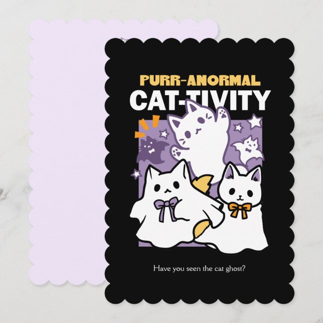 Övernaturlig Kattaktivitet - Halloween Kattdesign Julkort (Fram/baksida)