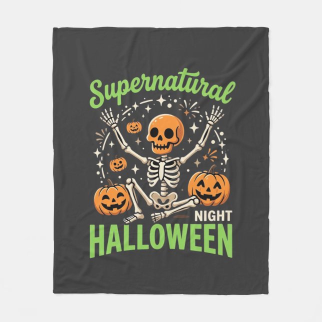Övernaturlig skelett Halloween Vector Design_1 Fleecefilt (Framsidan)