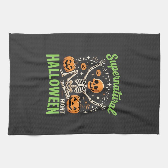 Övernaturlig skelett Halloween Vector Design_1 Kökshandduk (Horisontell)