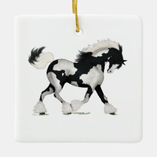 Overo Gypsy Vanner Horse Personlig Jul Ce Julgransprydnad Keramik