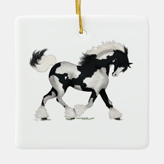 Overo Gypsy Vanner Horse Personlig Jul Ce Julgransprydnad Keramik (Framsida)