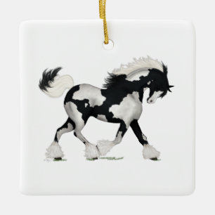 Overo Gypsy Vanner Horse Personlig jul Julgransprydnad Keramik