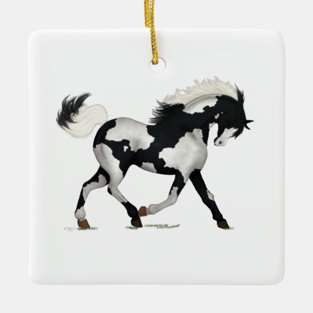 Overo Pied Pinto Paint Horse Pony Equestrian Charm Julgransprydnad Keramik (Framsida)