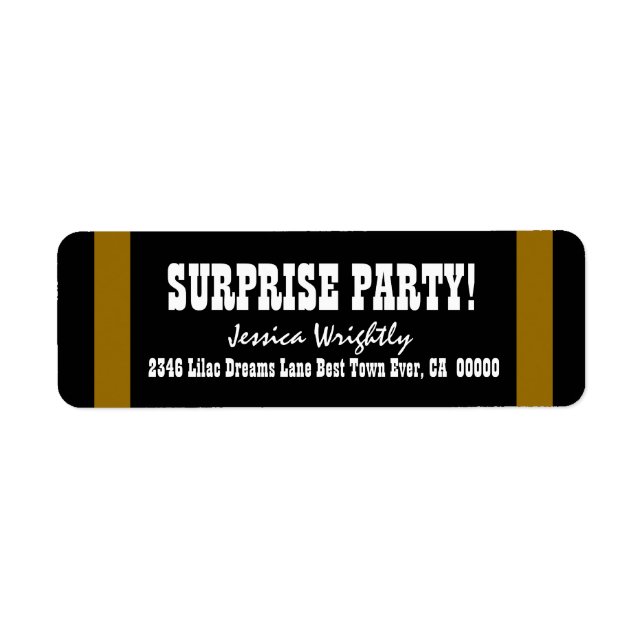 ÖVERPRISE BIRTHDAY Mörk Guld Rand V06 Returadress Etikett (Framsidan)