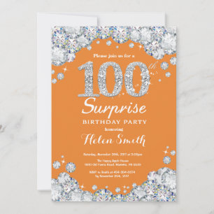 Överraska 100-årsdag Orange och Silver Diamant Inbjudningar