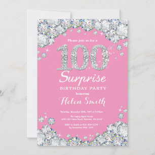 Överraska 100-årsdag Rosa och Silver Diamant Inbjudningar