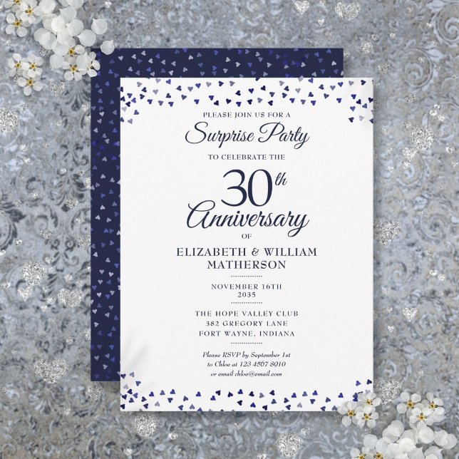 Överraska 30-års bröllopsdag Blå hjärtan Vykort (Surprise 30th Wedding Anniversary Blue Hearts Postcard)