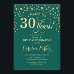 Överraska 30års födelsedag Party - Emerald Grönt G Inbjudningar<br><div class="desc">Överraskande inbjudan från 30års födelsedag-partiet. Elegantens utformning i emerald grönt och Faux glitter guld. Med skriptteckensnitt och diamanter konfigureras. Skål för 30 år! Berätta om du behöver anpassa dig ytterligare.</div>