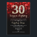 Överraska 30års födelsedag - Röda Guld Inbjudningar<br><div class="desc">Överraskad inbjudan till 30års födelsedag. Elegant röd svart design med faux glitter guld. Vuxens födelsedag. Har diamanter,  bokeh ljus och skriptteckensnitt. Manar eller kvinnor i inbjudan. Perfekt för en snyggt födelsedagsfest. Berätta om du behöver anpassa dig ytterligare.</div>