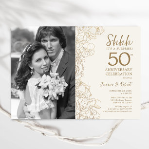 Överraska 50-årsjubileum med foto - Guldblommor Inbjudningar