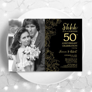 Överraska 50-årsjubileum med foto svart guld inbjudningar