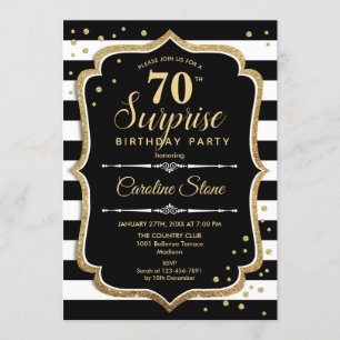 Överraska 70-årsdag - Svart Vitt Guld Inbjudningar
