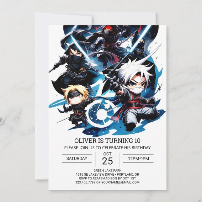 Överraska Ninja Birthday för barn Inbjudningar (Framsida)