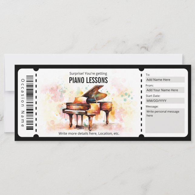 Överraska Piano Lessons Gift Voucher Inbjudningar (Framsida)