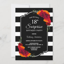 Överraskad 18:e Blommigten Black White Stripe Inbjudningar