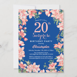 Överraskad 20:e födelsedag Blommigt Blå Rosa Flowe Inbjudningar