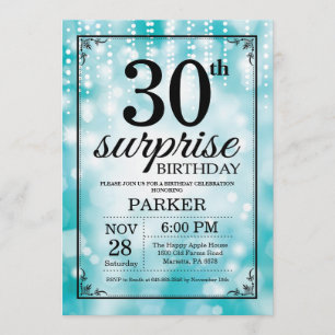 Överraskad 20:e födelsedagsinbjudan Teal Glitter Inbjudningar