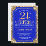 Överraskad 21:a födelsedag Party - Guld Royal Blue Inbjudningar<br><div class="desc">Överraskad inbjudan på 21:a födelsedagen i Firande. Elegantens klassutformning i royal blue och faux glitter guld mönster. Elegantens skriptteckensnitt för funktioner. Berätta om du behöver anpassa dig ytterligare.</div>