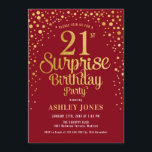 Överraskad 21:a födelsedag Party - Röd & Guld Inbjudningar<br><div class="desc">Överraskad inbjudan till 21:a födelsedagspartiet. Utformning av eleganten i mörk röd och faux glitter guld. Innehåller typsnitt och konfiguration för snyggt av skript. Berätta om du behöver anpassningsbarnas ålder.</div>