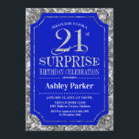Överraskad 21:a födelsedag Party - Silver Royal Bl Inbjudningar<br><div class="desc">Överraskad inbjudan på 21:a födelsedagen i Firande. Elegantens klassutformning i royal blue och faux glitter silver mönster. Elegantens skriptteckensnitt för funktioner. Berätta om du behöver anpassa dig ytterligare.</div>