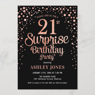 Överraskad 21:a födelsedag Party - Svarta och Ro G Inbjudningar
