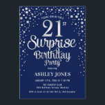 Överraskad 21:a födelsedagen Party - Silver och ma Inbjudningar<br><div class="desc">Överraskad inbjudan till 21:a födelsedagspartiet. Elegantens utformning i marinblått och faux glitter silver. Innehåller typsnitt och konfiguration för snyggt av skript. Berätta om du behöver anpassningsbarnas ålder.</div>