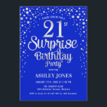 Överraskad 21:a födelsedagen Party - Silver & Roya Inbjudningar<br><div class="desc">Överraskad inbjudan till 21:a födelsedagspartiet. Utformning av eleganten i royal blue och faux glitter silver. Innehåller typsnitt och konfiguration för snyggt av skript. Berätta om du behöver anpassningsbarnas ålder.</div>