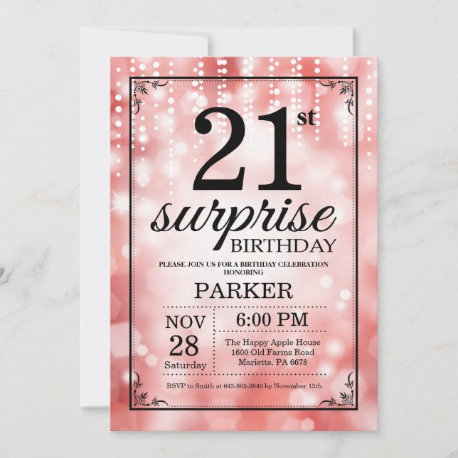 Överraskad 21:a födelsedagsinbjudan Red Glitter Inbjudningar (Framsida)