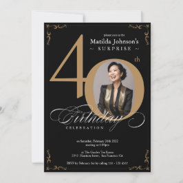 Överraskad 40:e födelsedag i Eleganten Black Guld Inbjudningar