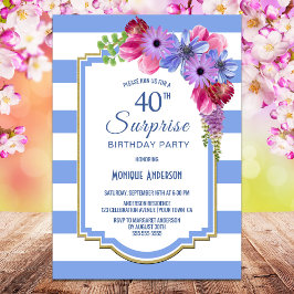 Överraskad 40:e födelsedag Lila Blommigt Party Inbjudningar