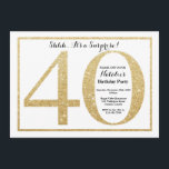 Överraskad 40:e födelsedagsinbjudan till Guld Glit Inbjudningar<br><div class="desc">Överraskad 40:e födelsedagsinbjudan. Guld Glitter Födelsedagsfest Inbjudan med vit bakgrund. Överraskad födelsedag. Vuxen Birthday. Manar eller Kvinnor Bday Bash Party. Om du vill göra ytterligare anpassningar klickar du på knappen "Anpassa" och användor verktyg som är utformat för att ändra mallen.</div>