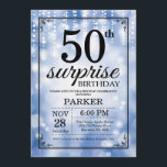 Överraskad 50-dagars inbjudan till Blue Glitter<br><div class="desc">50:e födelsedagsinbjudan med Blue String Ljus med Blue Glitter Background. Blue Birthday. Vuxen Birthday. Manar eller Women Bday Inbjudan. 13:e 15:e 16:e 18:e 20:e 30:e 40:e 60:e 70:e 80:e 90:e 100:e, oavsett ålder. Om du vill göra ytterligare anpassningar klickar du på knappen "Anpassa" och användor verktyg som är utformat för...</div>