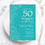 Överraskad 50:e Födelsedagsfesten - Turkos-Blommig Inbjudningar<br><div class="desc">Turcoise Blommigt Surprise 50:e födelsedagsfest inbjudan. Minimalistisk modern design med botaniska accenter och typsnitt för typsnitt. Enkel perfekt för femininin-inbjudan-kort för en snyggt överraskning för kvinnor i firande dagen. Kan anpassas till vilken ålder som helst.</div>