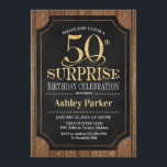 Överraskad 50:e Födelsedagsfesten - Wood Guld Inbjudningar<br><div class="desc">Rustic Surprise 50:e födelsedagshälsinbjudan. Utformning av elegant i svart och faux glitter guld och mörk brunträ i mönster. Elegantens skriptteckensnitt för funktioner. Meddelande mig om du behöver ytterligare anpassning</div>