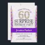 Överraskad 60:e födelsedag - Vit Guld Lila Inbjudningar<br><div class="desc">Överraskande 60:e Eleganten Födelsedagsfest inbjudan i Faux guld,  vit och lila.</div>