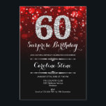 Överraskad 60:e födelsedagen - Svart Röda Silver Inbjudningar<br><div class="desc">Överraskande 60:e födelsedagsinbjudan. Elegantens svarta röda design med faux glitter silver. Vuxens födelsedag. Har diamanter,  bokeh ljus och skriptteckensnitt. Manar eller kvinnor i inbjudan. Perfekt för en snyggt födelsedagsfest. Berätta om du behöver anpassa dig ytterligare.</div>