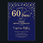 Överraskad 60:e Födelsedagsfesten - Blått Guld Inbjudningar<br><div class="desc">Överraskande 60 Födelsedagsfest inbjudan. Elegantens utformning i marinblått och faux glitter guld. Med skriptteckensnitt och diamanter konfigureras. Skål till 60 år! Berätta om du behöver anpassa dig ytterligare.</div>