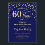 Överraskad 60:e Födelsedagsfesten - Blått Guld Inbjudningar<br><div class="desc">Överraskande 60 Födelsedagsfest inbjudan. Elegantens utformning i marinblått och faux glitter guld. Med skriptteckensnitt och diamanter konfigureras. Skål till 60 år! Berätta om du behöver anpassa dig ytterligare.</div>