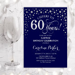 Överraskad 60:e Födelsedagsfesten - marinens Silve Inbjudningar<br><div class="desc">Överraskande 60 Födelsedagsfest inbjudan. Elegantens utformning i marinblått och faux glitter silver. Med skriptteckensnitt och diamanter konfigureras. Skål till 60 år! Berätta om du behöver anpassa dig ytterligare.</div>