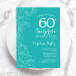 Överraskad 60:e Födelsedagsfesten - Turkos-Blommig Inbjudningar<br><div class="desc">Turcos Blommigt Surprise 60:e födelsedagsfest inbjudan. Minimalistisk modern design med botaniska accenter och typsnitt för typsnitt. Enkel perfekt för femininin-inbjudan-kort för en snyggt överraskning för kvinnor i firande dagen. Kan anpassas till vilken ålder som helst.</div>