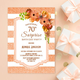 Överraskad 70:e födelsedagen Apricot Stripe-Blommi Inbjudningar