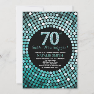 Överraskad 70:e födelsedagen Black and Teal Glitte Inbjudningar