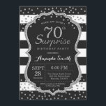 Överraskad 70:e födelsedagsinbjudan. Silver Glitte Inbjudningar<br><div class="desc">Överraskad 70:e födelsedagsinbjudan till kvinnor eller män. Svarta och Guld Födelsedagsfest Inbjudan. Konfetti silver Glitter. Black and White Rand. Utskrivbar digital teknik. Om du vill göra ytterligare anpassningar klickar du på knappen "Anpassa" och användor verktyg som är utformat för att ändra mallen.</div>