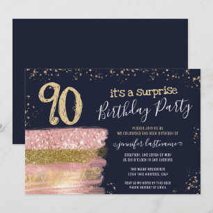 Överraskad 90:e Födelsedagsfest Glitter Cake Inbjudningar