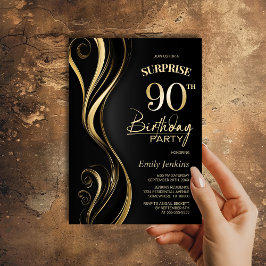 Överraskad 90:e Födelsedagsfest i Svarta Guld Inbjudningar