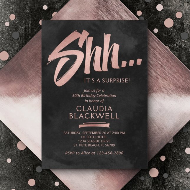 Överraskad Birthday Black Ro Guld Inbjudningar (Skapare uppladdad)