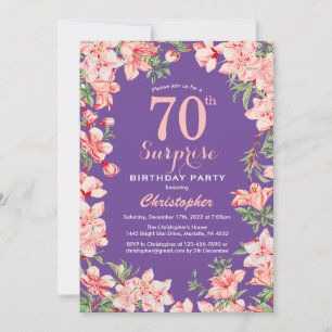 Överraskad Blommigt 70:e födelsedag Rosa Flowers L Inbjudningar